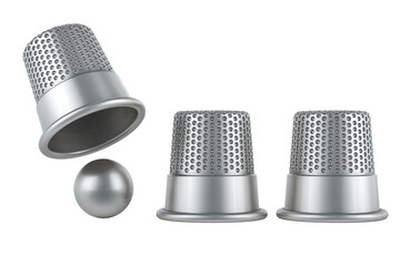 The shell game, thimblerig, thimble game. 3D rendering isolated on transparent background