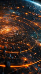 Documentation of space exploration, abstract star maps and tech, closein shot