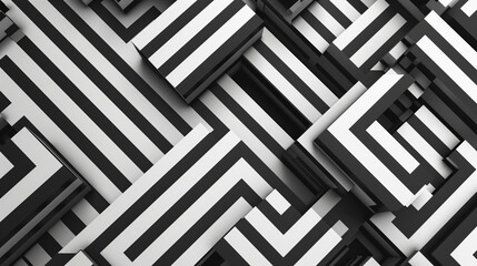 Seamless geometric pattern with black and white stripes in a dynamic arrangement