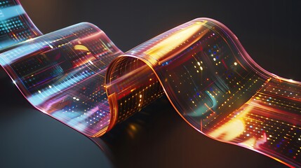 extreme detail of a flexible OLED screen unrolling