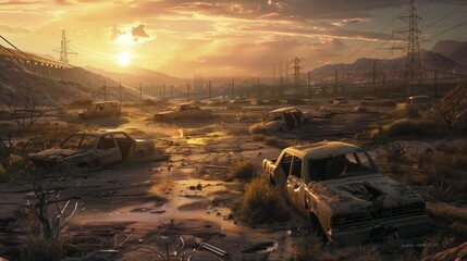 scene of a post-apocalyptic world in the desert