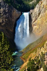 View of the Lower Yellowstone Falls taken from Uncle Tom's Trail descending from the south rim of...