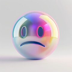 3D Rendering of sad emoji in rainbow color. Minimal and abstract shape in colorful gradient style. AI Generative