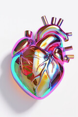 3D Rendering of heart in rainbow color. Minimal and abstract shape in colorful gradient style. AI Generative.