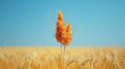 Golden wheat sheaf clear blue sky vibrant and rustic minimal distractions midday light