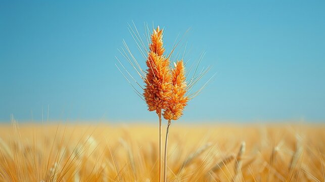 Golden wheat sheaf clear blue sky vibrant and rustic minimal distractions midday light