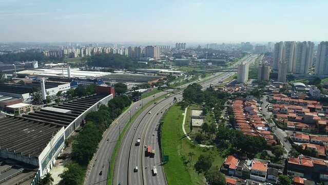 Aerial view of Rodovia imigrantes in S&atilde;o Paulo city, SAO BERNARDO DO CAMPO, drone shot, This image is perfect for projects related to events, travel, journalism, real estate