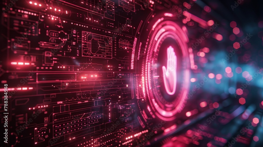 Poster a computer screen with a red circle and a hand in it