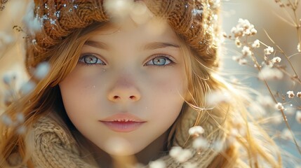 A tender portrait of a young girl with sparkling eyes and a shy smile, surrounded by a soft, natural backdrop. Captured in 16k, realistic, full ultra HD, high resolution, and cinematic photography