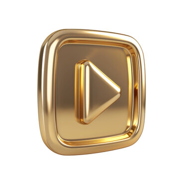 golden 3d metal play button icon