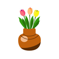 three tulips in a round vase