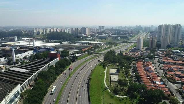 Aerial view of Rodovia imigrantes in S&atilde;o Paulo city, SAO BERNARDO DO CAMPO, drone shot, This image is perfect for projects related to events, travel, journalism, real estate