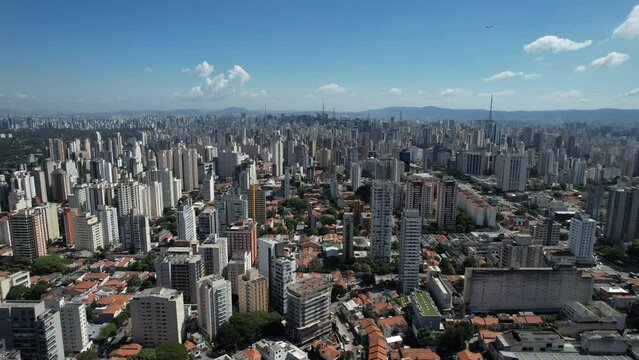 Aerial view of S&atilde;o Paulo city, east side of S&atilde;o Paulo, drone shot, This image is perfect for projects related to events, travel, journalism, real estate