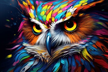 Stealthy Owl portrait bird predator. Winter eye. Generate Ai