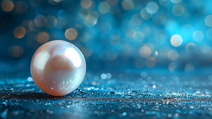 Single pearl on velvet deep blue background vibrant glow minimal elements soft focus