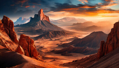 Wonderful distant Martian landscape. Amazing rocks and sands. Planet Mart. - obrazy, fototapety, plakaty