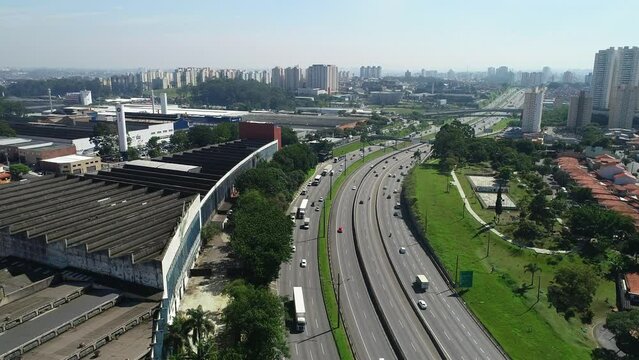 Aerial view of Rodovia imigrantes in S&atilde;o Paulo city, SAO BERNARDO DO CAMPO, drone shot, This image is perfect for projects related to events, travel, journalism, real estate