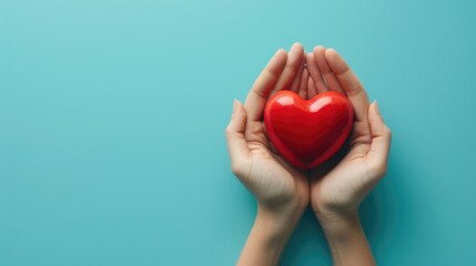 Love in Blue: Hands Holding a Red Heart