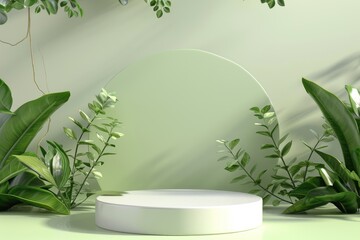 Minimalist Blank Podium for Product Presentation Green Background