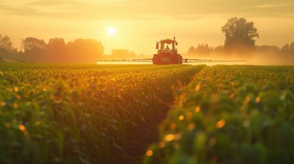 Naklejka premium Pesticide Application in Soybean Farming with Large Tractor