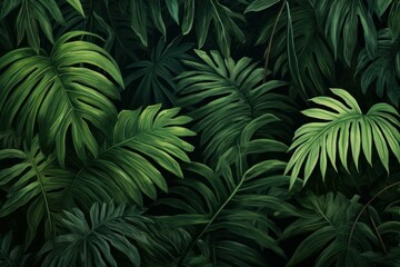 Fototapeta na wymiar Towering Palm leaves tropical jungle. Exotic tree. Generate Ai