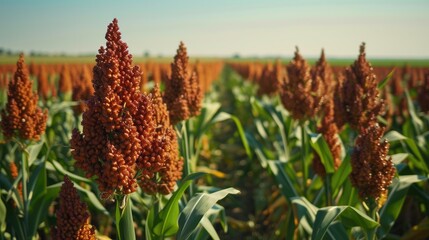Naklejka premium Harvest Time: Authentic Sorghum Crop in the Field
