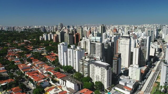 Aerial view of SAO PAULO city, vila nova concei&ccedil;&atilde;o bairro, drone shot, This image is perfect for projects related to events, travel and tourism, real estate