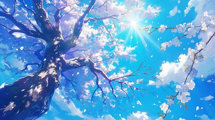 Sunburst Through Blossoms
A radiant sun flares through delicate cherry blossoms, illuminating the promise of spring in a dance of light and petals. - obrazy, fototapety, plakaty