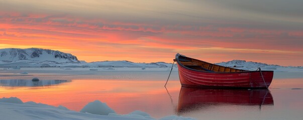 A fishing boat against the backdrop of a Greenlandic sunset.