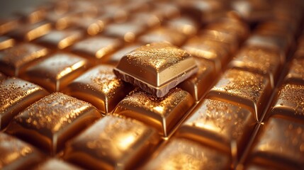 Glossy chocolate bar vibrant gold wrapper minimal design clear focus closeup