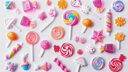 Delicious and beautiful candies sticker on white background for children 