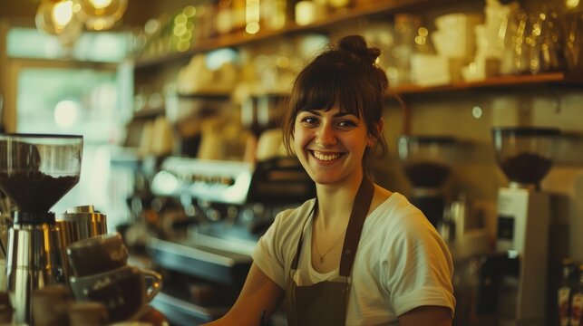 Friendly Barista Serving Coffee with a Smile