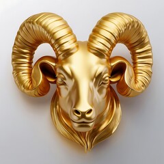 simple symbol of zodiac sign aries made of pure gold, shiny, photorealistic