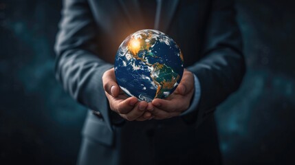 Digital Earth in Businessman's Hands: Global Connectivity