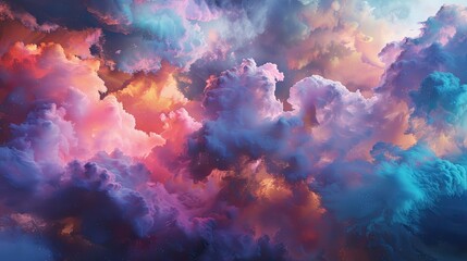 Fototapeta na wymiar Mystery Clouds and Neon Light Glowing in the Nebula Galaxy Space, Colorful and Flowing Sky with Fluffy White Clouds and Flames