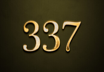 Old gold effect of 337 number with 3D glossy style Mockup.