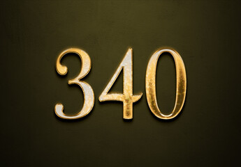 Old gold effect of 340 number with 3D glossy style Mockup.