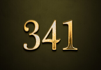 Old gold effect of 341 number with 3D glossy style Mockup.