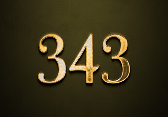 Old gold effect of 343 number with 3D glossy style Mockup.
