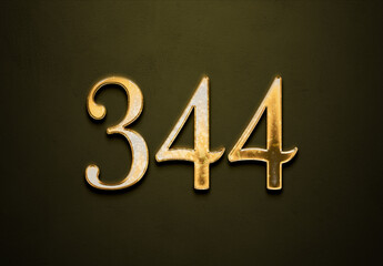 Old gold effect of 344 number with 3D glossy style Mockup.