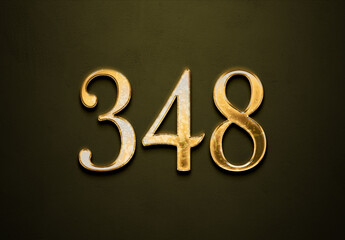 Old gold effect of 348 number with 3D glossy style Mockup.