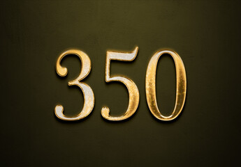 Old gold effect of 350 number with 3D glossy style Mockup.