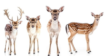 majestic red deer trio portraits on white background