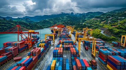 Busy Tropical Port Container Terminal

