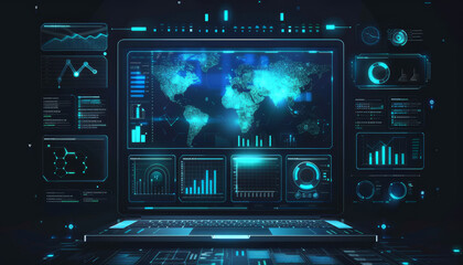 Fototapeta premium A laptop displaying a graph with a dark background by AI generated image