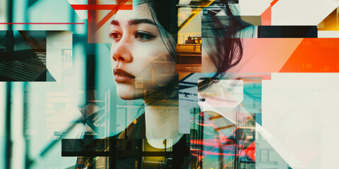 Obraz premium Abstract Urban Portrait of a Reflective Young Woman