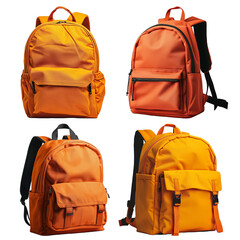 Set of Orange backpack isolated on Transparent background. 3d rendering. PNG