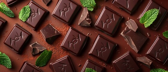 Chocolate and mint leaves