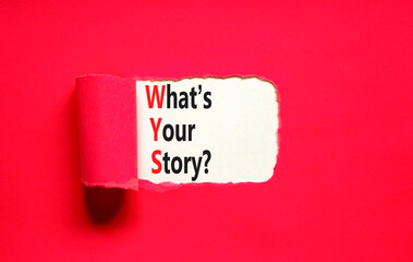 Storytelling and what is your story symbol. Concept words What is your story on beautiful white paper. Beautiful red paper background. Business storytelling what is your story concept. Copy space.