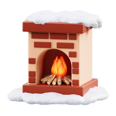 Fototapeta premium Cozy Christmas Fireplace with Snowy Roof in 3D Style